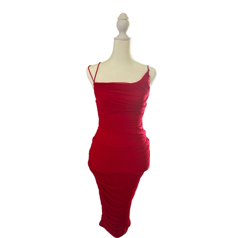 Red Ruched Bodycon Dress